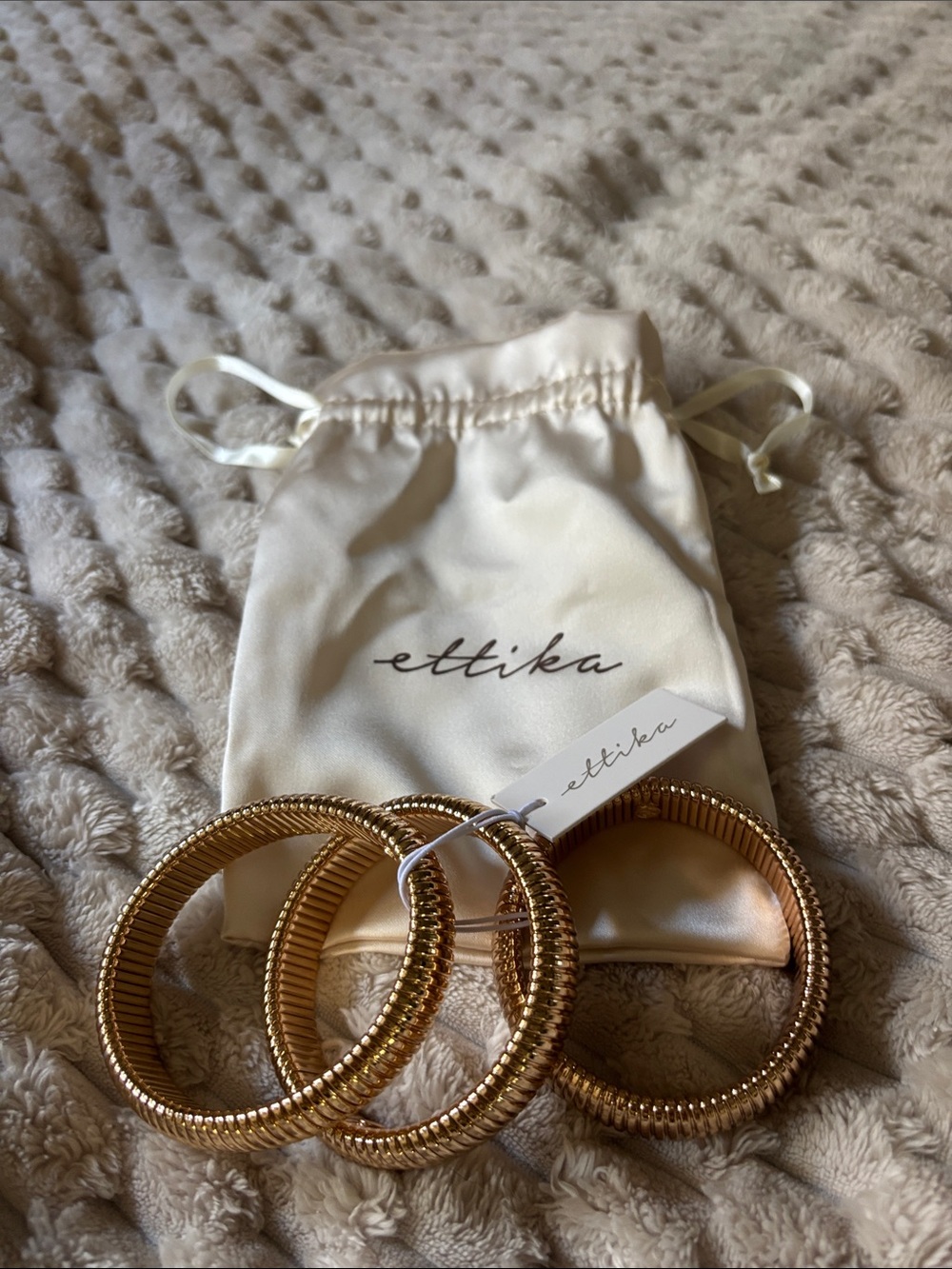 ettika Rose Gold Coil Bangle Bracelet Set - 3 Stacked Bangles